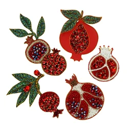 Rhinestones Crystal Beaded Pomegranate Patches Exquisite Fruit Patch Badges Sew on Applique for Clothes DIY Bag Deco 1piece