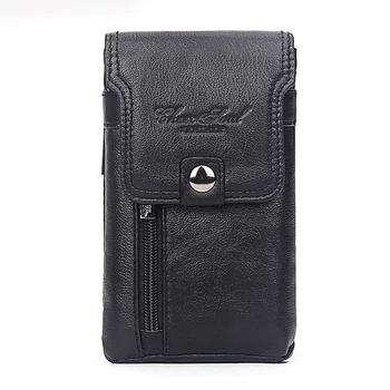 Saco de cintura de couro genuíno masculino, estojo para celular, saco de cintura de cigarro, bolsa de couro, capa de pele, bolsa casual, cinto, cinto