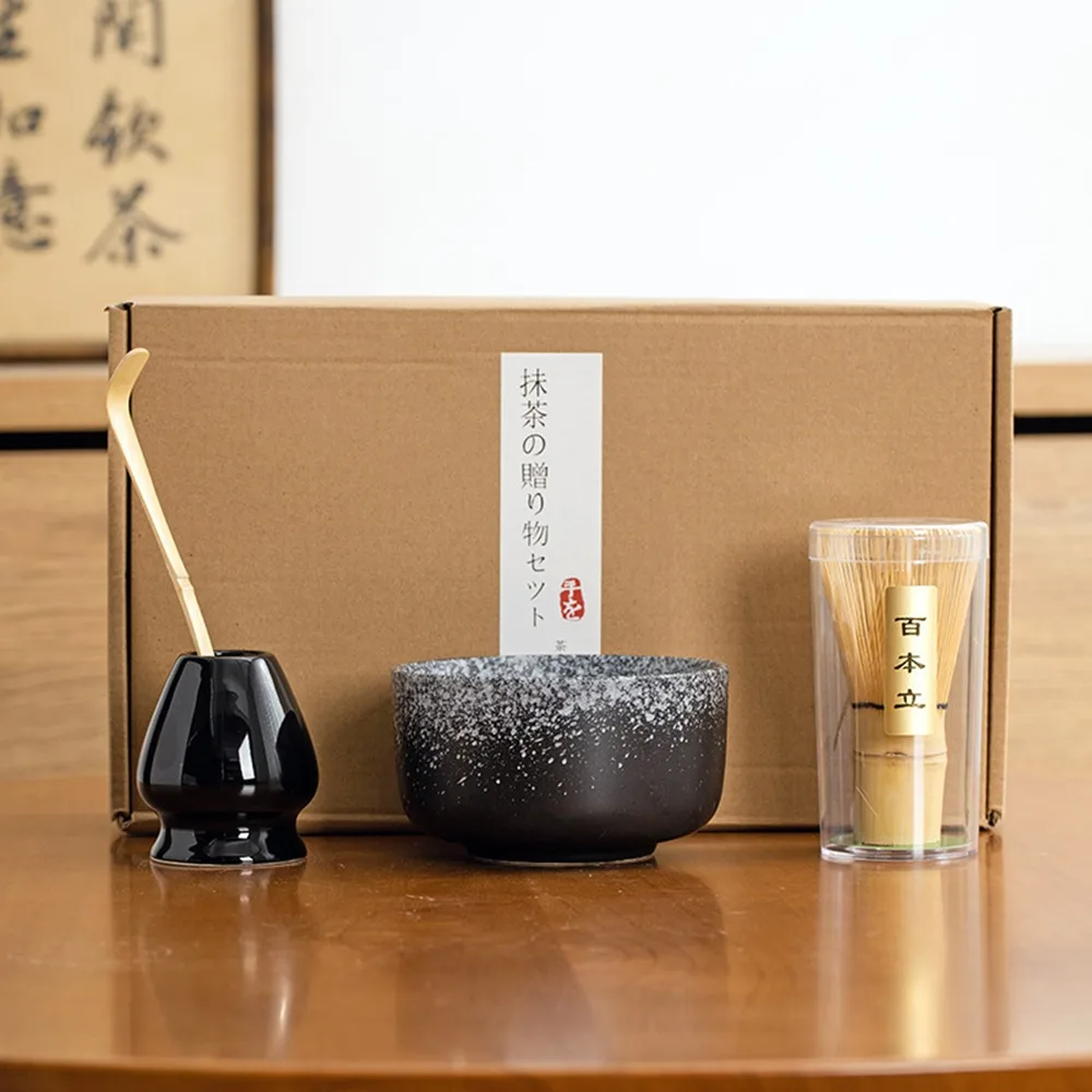 

4/6PCS Traditional Bamboo Ceramic Japanese Matcha Tea Set Food Grade Safe Match Bowl Reusable Green Tea Whisk Stirring
