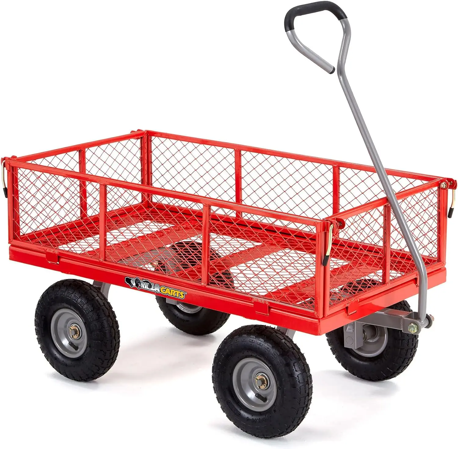 

Carts 800 Pound Capacity Heavy Duty Steel Mesh Versatile Utility Wagon Cart with Easy Grip Handle for Outdoor Hauling, Red