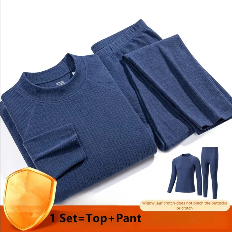 Men Thermal Underwear Set Long Sleeve Top And Pants Stretch Solid Color Warm Long Johns Suit Base Layer Sleepwear Pajamas Fall