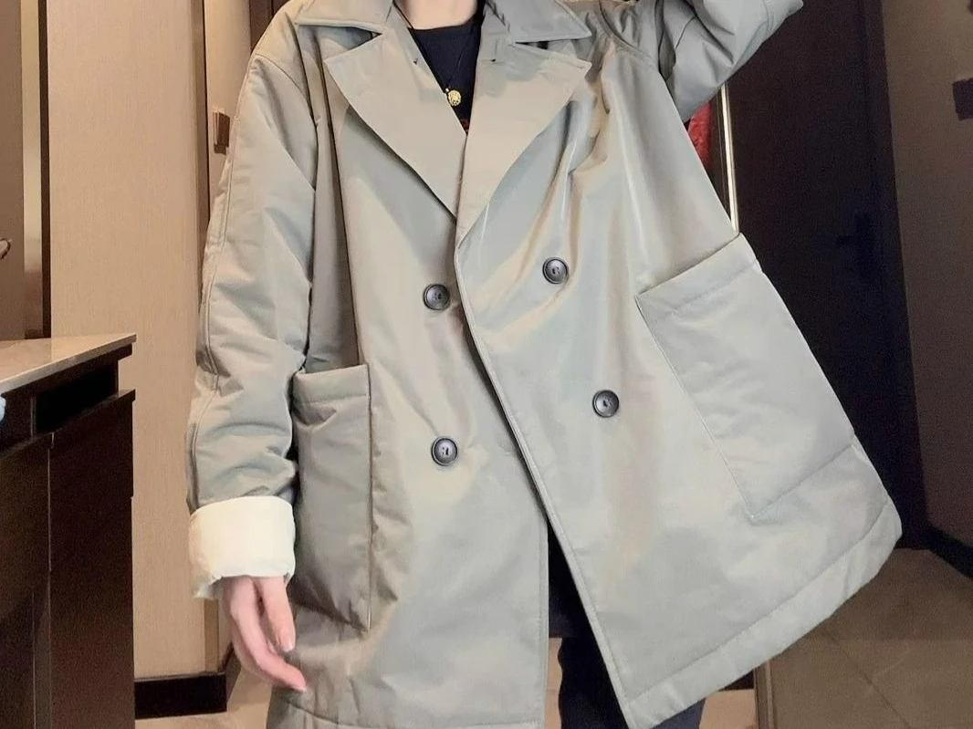 

New Double Breasted Suit for Women in Early Spring 2025 Mid To Long Length with A Lapel and Thin Cotton Jacket