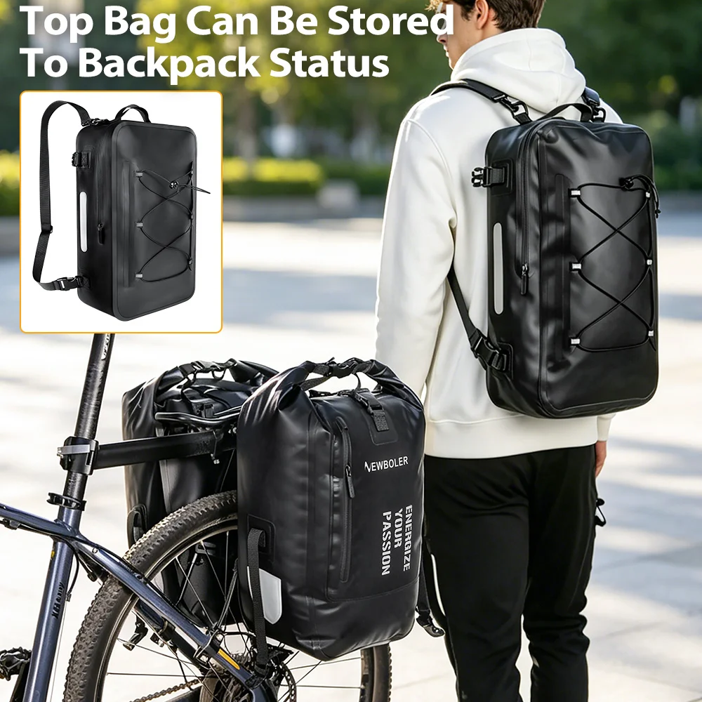 NEWBOLER 75L 3-in-1 Wasserdichte Fahrrad-Gepäckträgertasche MTB Rennrad-Tasche Große Kapazität Reisegepäckträger Satteltasche – Detail 8