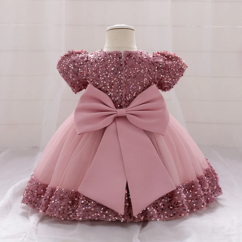 Toddler Baby Sequin Party Dresses Baptism Wedding 1 Year Birthday Bow Princess Dress For Baby Girls Lace Bridemaid Gown Vestidos