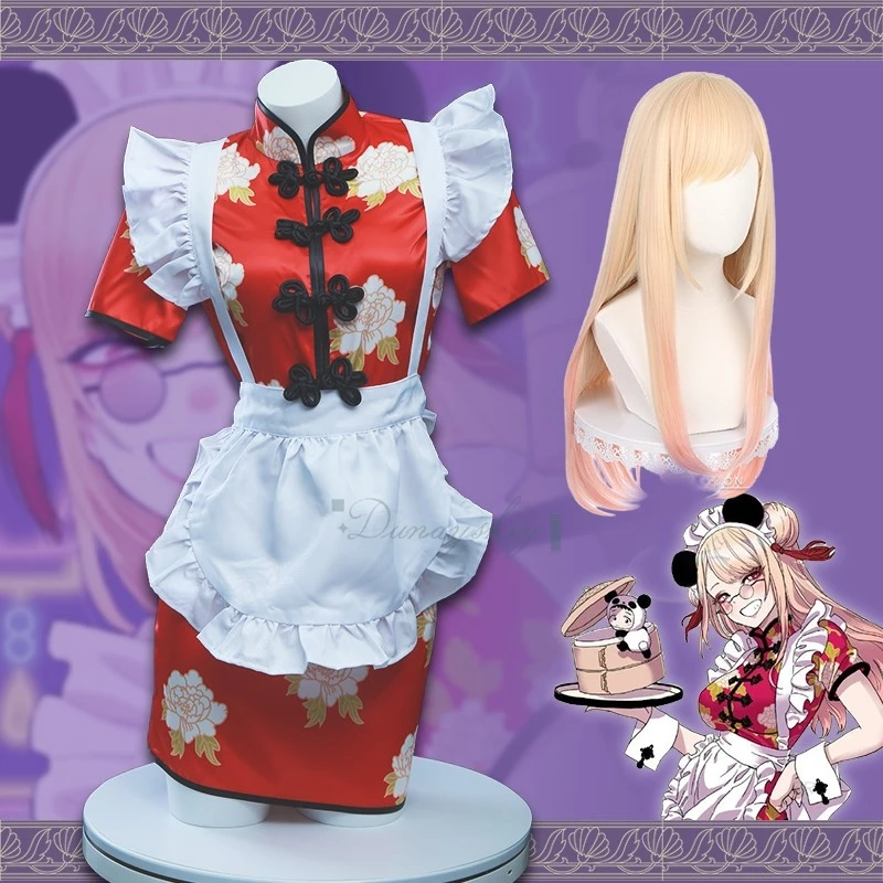 

Anime My Dress-Up Kitagawa Marin Cosplay Costume Cosplay Wig Red Chinese-style cheongsam Suit For Halloween Party
