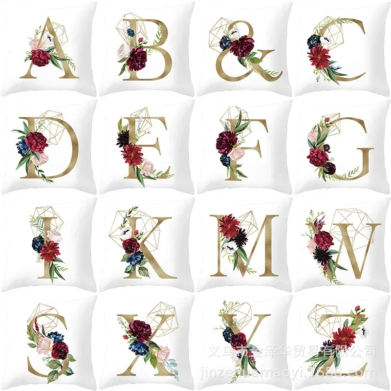 Alphabet Initial Letter A Floral Throw Pillow Cover 18x18 Inch Decorative Monogrammed Rose Butterfly Flower Pillowcase