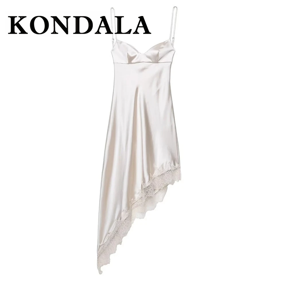 KONDALA 2025, Sexy Spitze Frau Kleid Mantel Cami Weiß Asymmetrische Kleid Backless Mode Chic Spitze-up Nacht Party Mujer vestidos