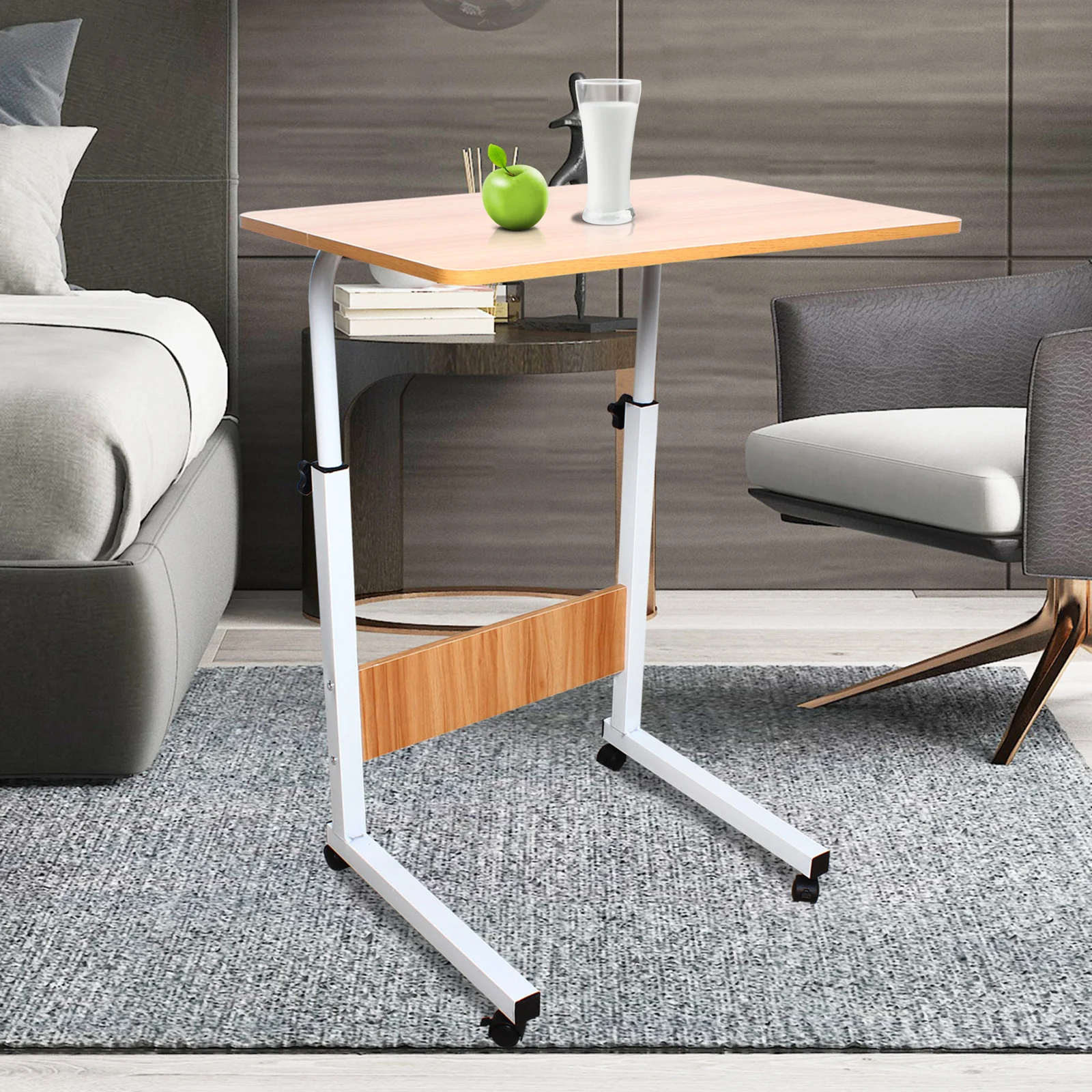 Lazy Computer Stand Lift table With Universal Wheels, Height Adjustment, Desktop Size 15.74*23.62inch