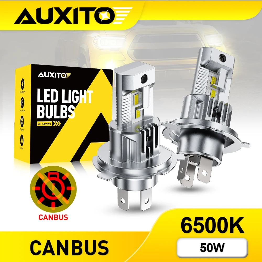 AUXITO 2Pcs Fanless H4 LED Bulbs High Beam Low Beam For Car Headlights 6500K White 12000LM 50W H4 LED Automotivo Canbus Lamp 12V
