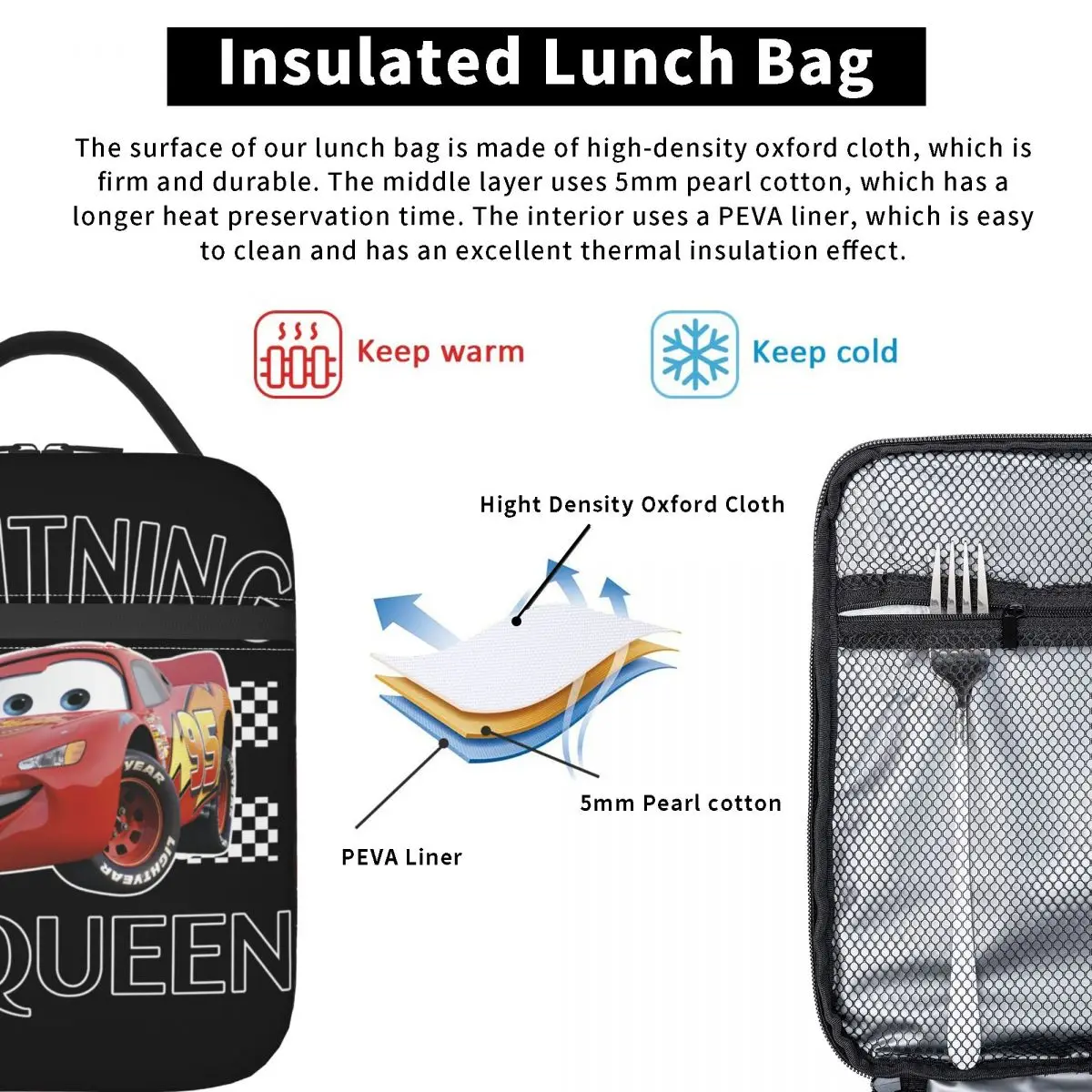 Custom Lightning McQueen Anime Lunch Bag Women Cooler scatole per il pranzo isolate termicamente per la scuola dei bambini