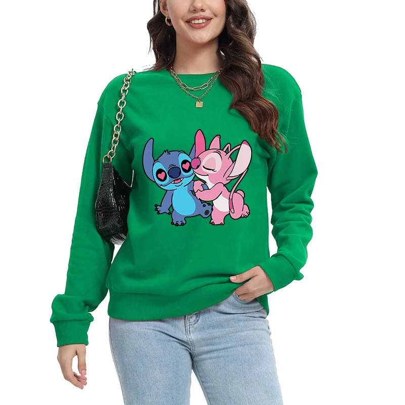 Cartoon Woman Stitch Print Long SleeveTee Top Girl Y2K Clothing  Sleep  Lounge Pullover Cotton Tops Clothes Sleep Tops Cartoon