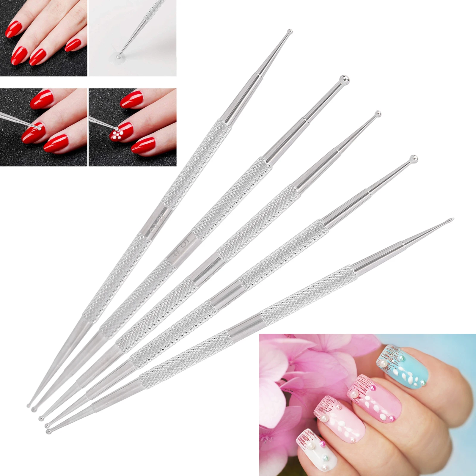 

5pcs Double Head Nail Art Dotting Pen Stainless Steel Nail Painting Pen DIY Decoration Dotting Pen Manicure Dotting Pen