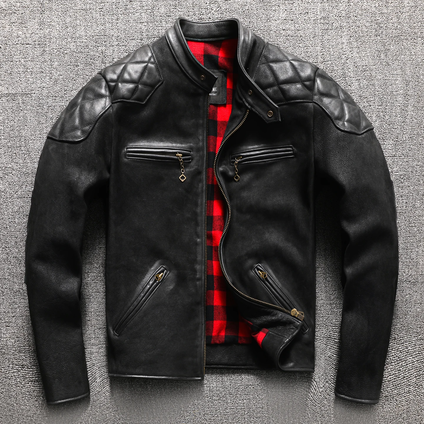 Black Winter Leather Jacket Men Sports Style Plus Size 5XL Genuine Natural Thick Cowhide Stand Collar Vintage Leather Coat