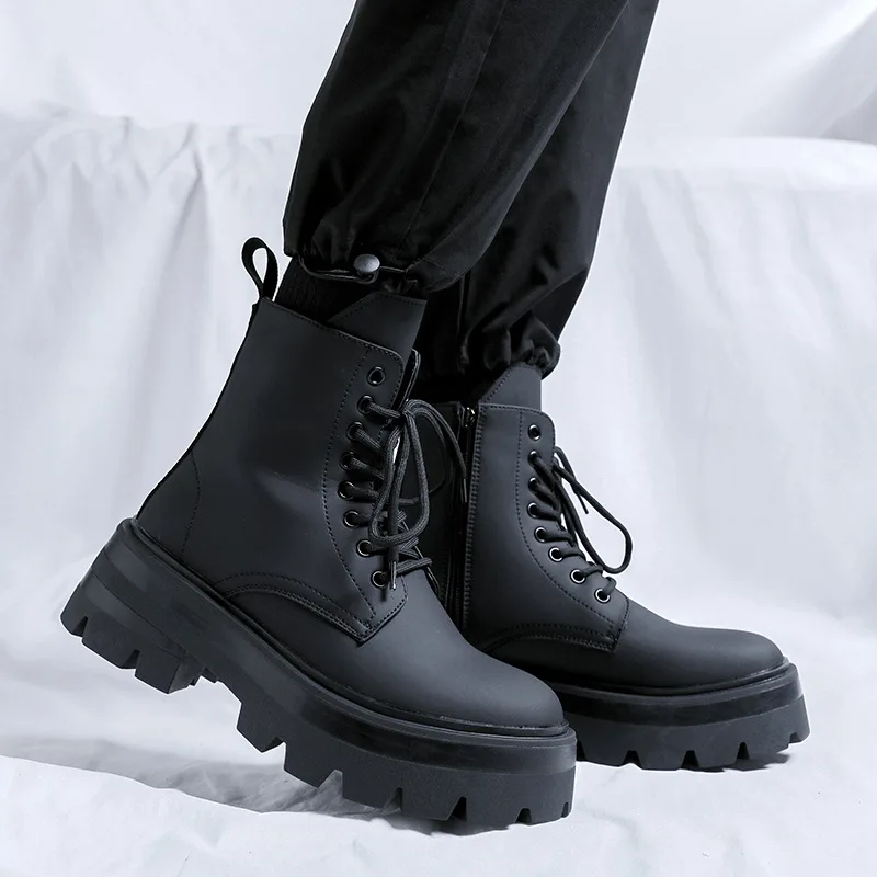 

mens fashion party nightclub high motorcycle boots autumn winter shoes cowboy original leather boot cool platform long botas man