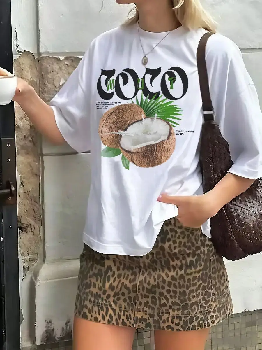 

A New Summer 2025 Cartoon Fashion Ins Youthful Streetwear Brand with Loose and Versatile Printed Pure Cotton T-shirt for Women