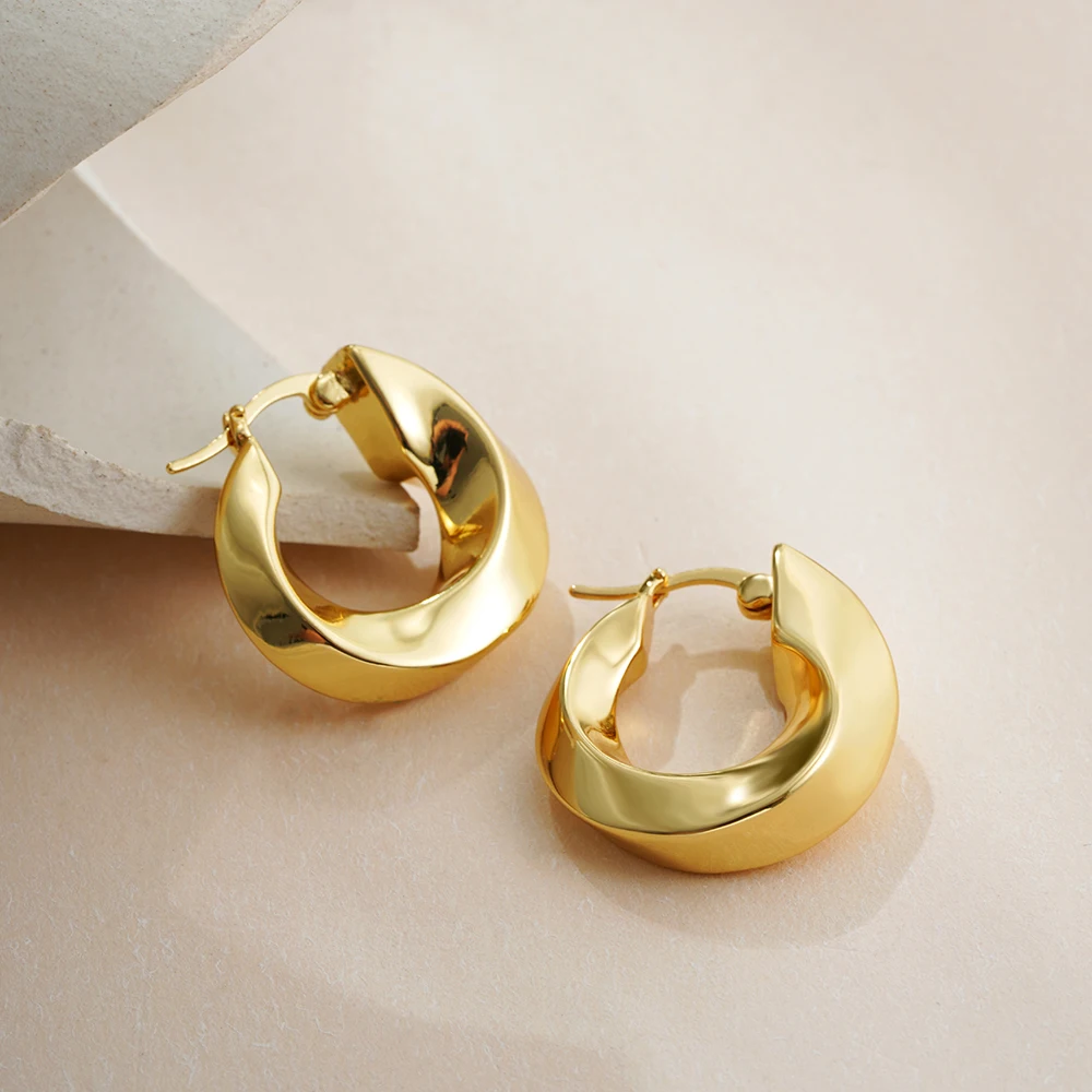 Thick and Glossy Twisted Ring Earrings, Suitable for Women's 18K Gold-Plated Stainless Steel Jewelry, Huggie Earrings Gift Jewel