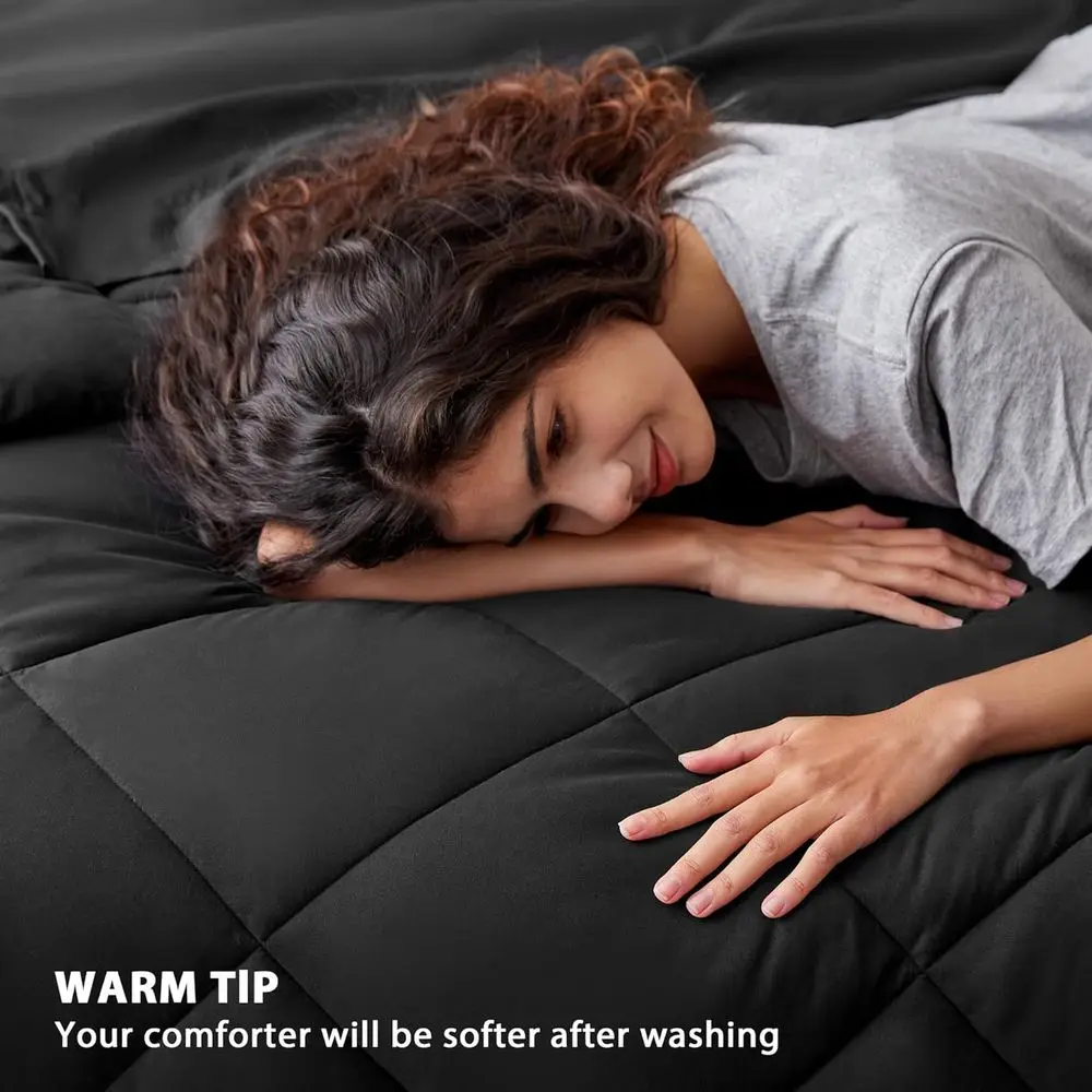 طقم مفروشات كينج كاليفورنيا باللون الأسود مكون من 7 قطع لجميع المواسم: لحاف، ملاءة مسطحة، ملاءة جاهزة، 2 كيس وسادة، 2 غطاء #4