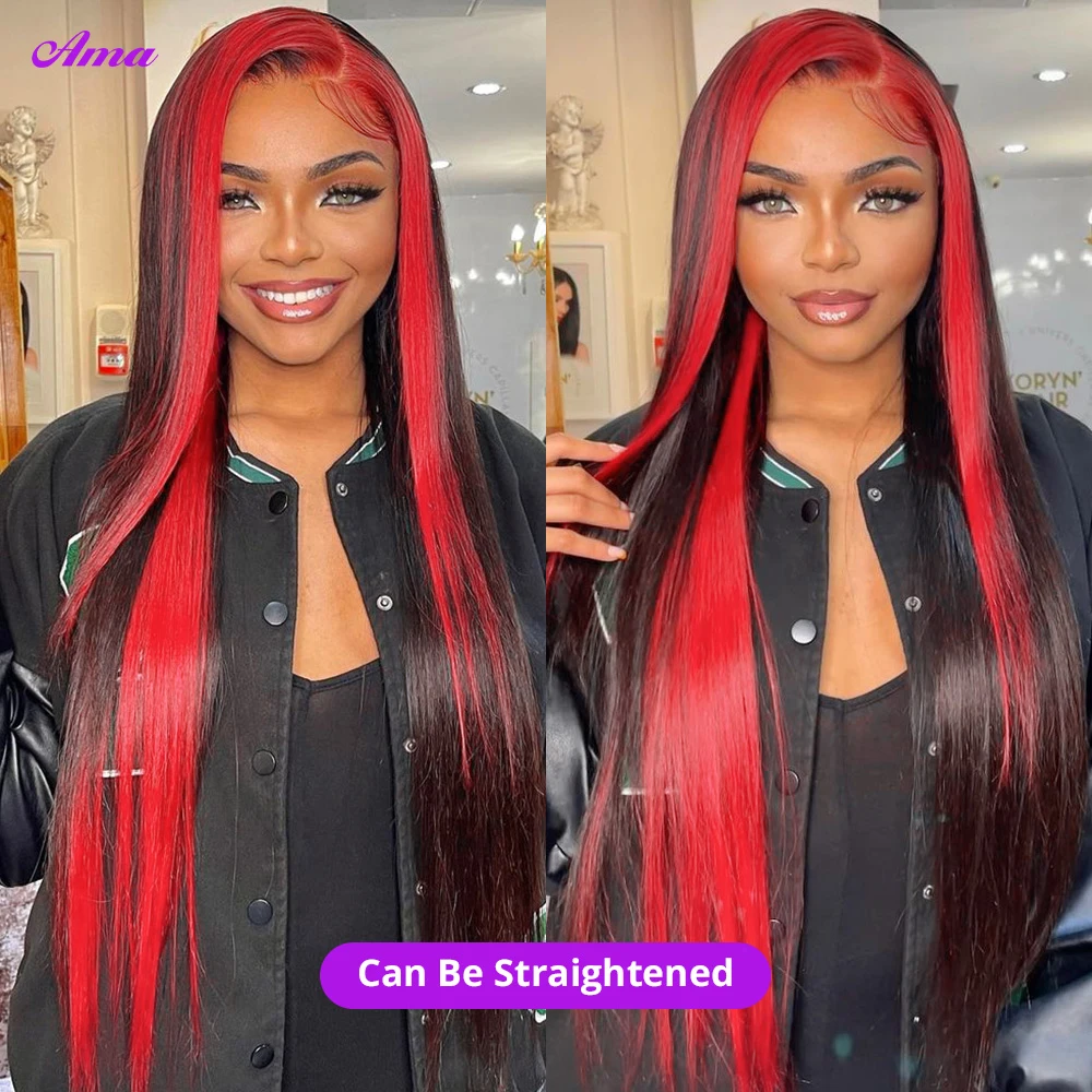 1B Red Highlight Wig Human Hair 180% Density Body Wave Lace Front Wig 13x4 Ombre Colored Lace Front Human Hair Wigs For Women