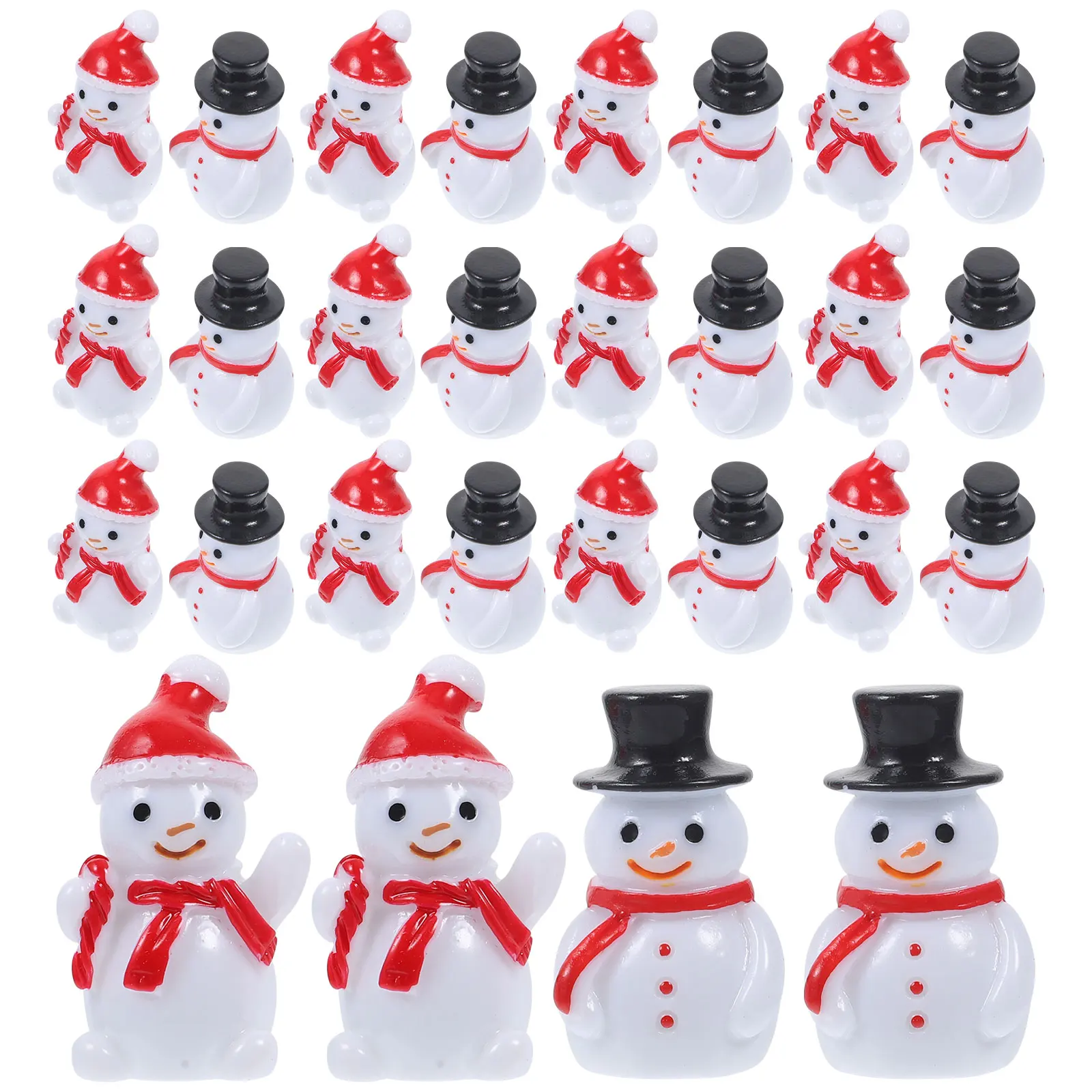 

40 Pcs Snowman Ornaments Mini Christmas Decor Black Christmas Tiered Tray Decor Red Hat Figurines Craft Supplies DIY Party