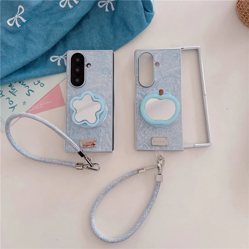 

Модный джинсовый магнитный чехол для телефона Samsung Galaxy Z Fold 7 6 5 4 3 Fold6 Fold5 Чехол для Magsafe Flower Stand Cute Cases Capa