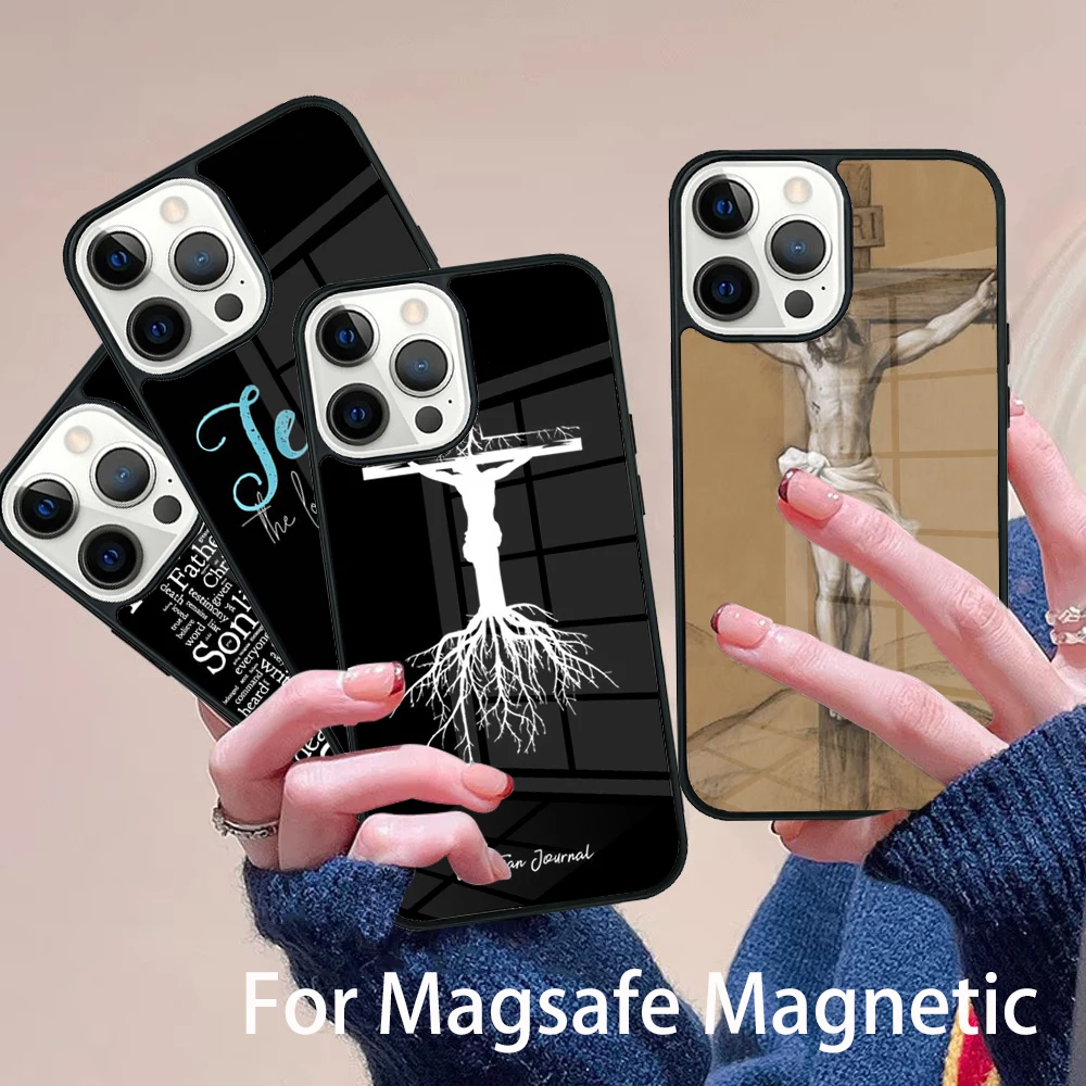 

Jesus Christ Cross Phone Case Magesafe Magnetic Wireless Charge Cover For IPhone 16 11 12 13 14 15 Pro Max Plus Mini