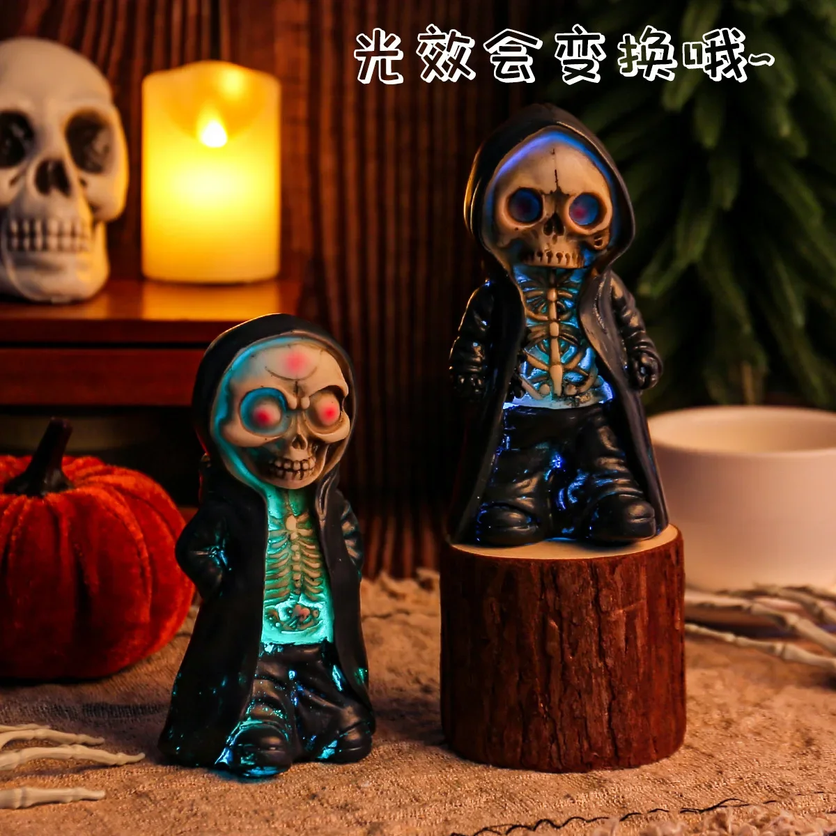 

New 2025 Halloween Stand up Skeleton Decoration Creative Ghost Festival Terror Mask Man Resin Crafts Desktop Decoration Ornament