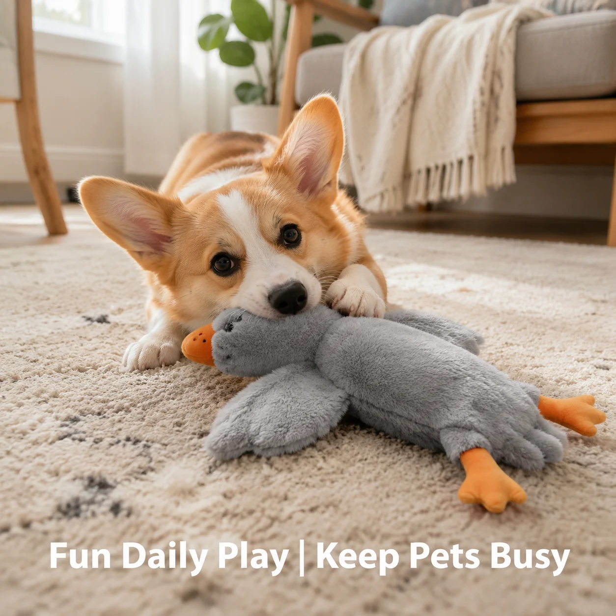 50cm Grey Squeaky Goose Pet Plush Toy Bite Resistant Anxiety Chew Toy for Dogs Cats Indoor Outdoor Playing Sleeping