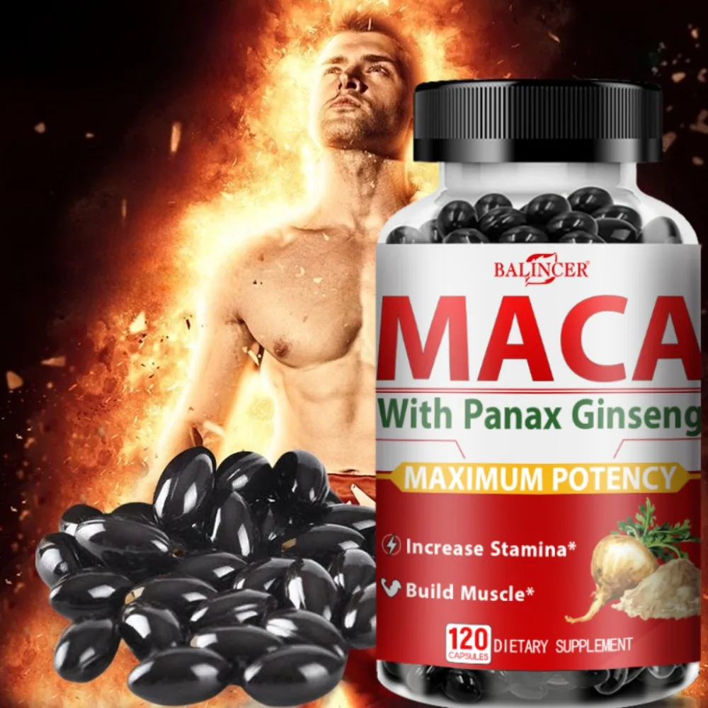 Maca Root  + Ginseng Energy Stamina Booster Men's Vitality Support Herbal Supplement Maximum Potency for Men and Women