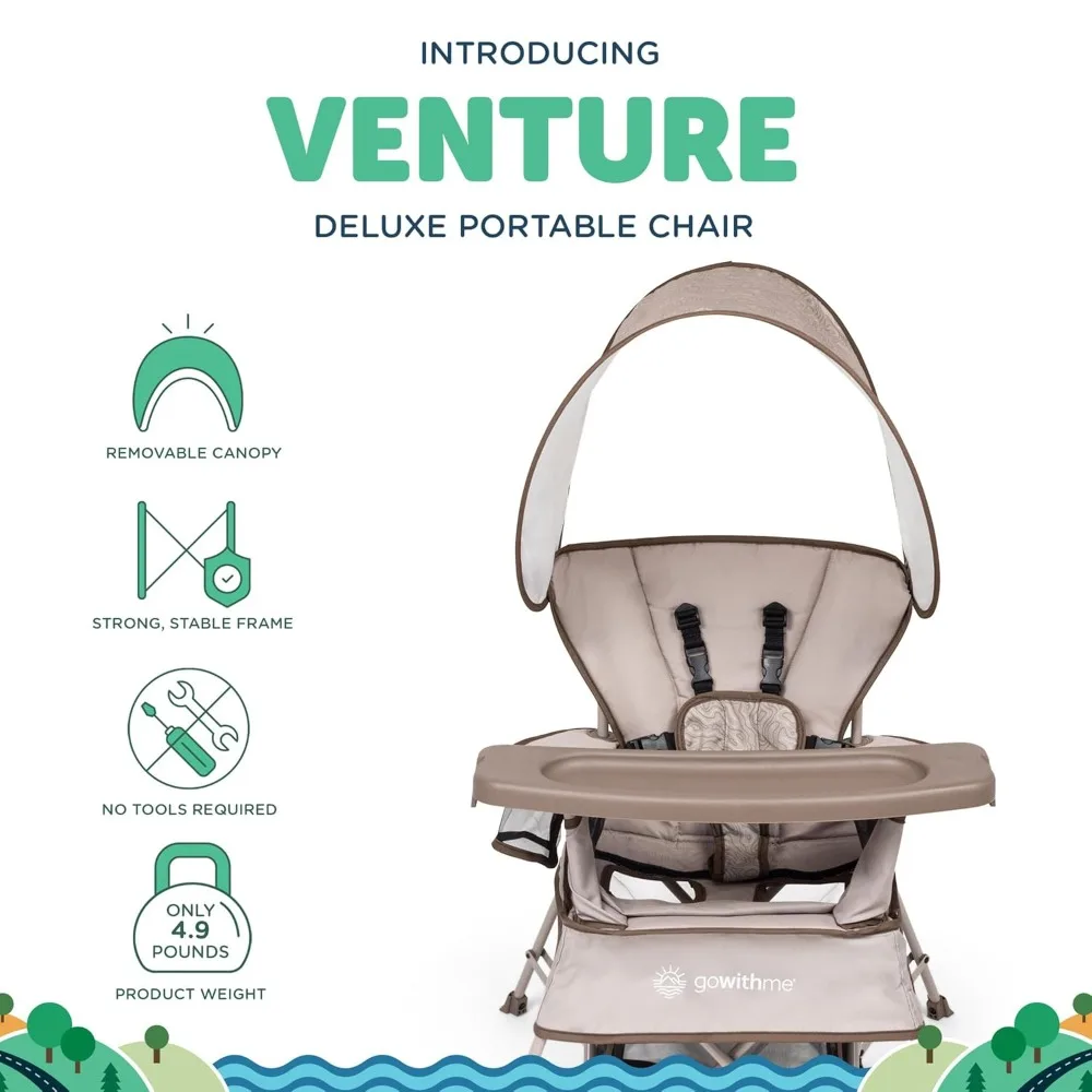 Portable Baby Chair for Indoor and Outdoor Use with Sun Canopy and Adjustable for Three Growth Stages