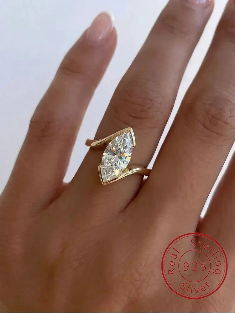 

925 Sterling Silver Elegant Fashionable Marquise Zircon Ring For Women Engagement Wedding Luxury High Quality Fine Jewelry