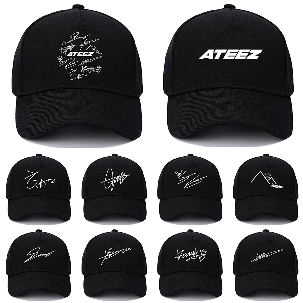 Kpop ATEEZ Member Signature Baseball Cap Adjustable Size Graphic Print Men's or Women's Casual Sun Hat for Aniteez