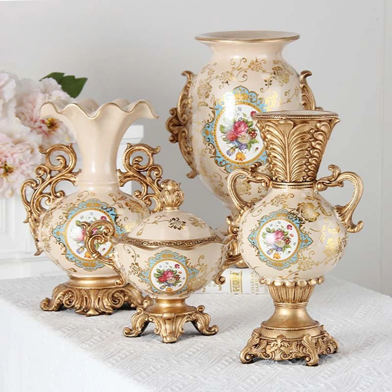 Florero de doble oreja de estilo americano de lujo, maceta de resina elegante, decoración del hogar, adorno Decpr para sala de estar, artesanía europea