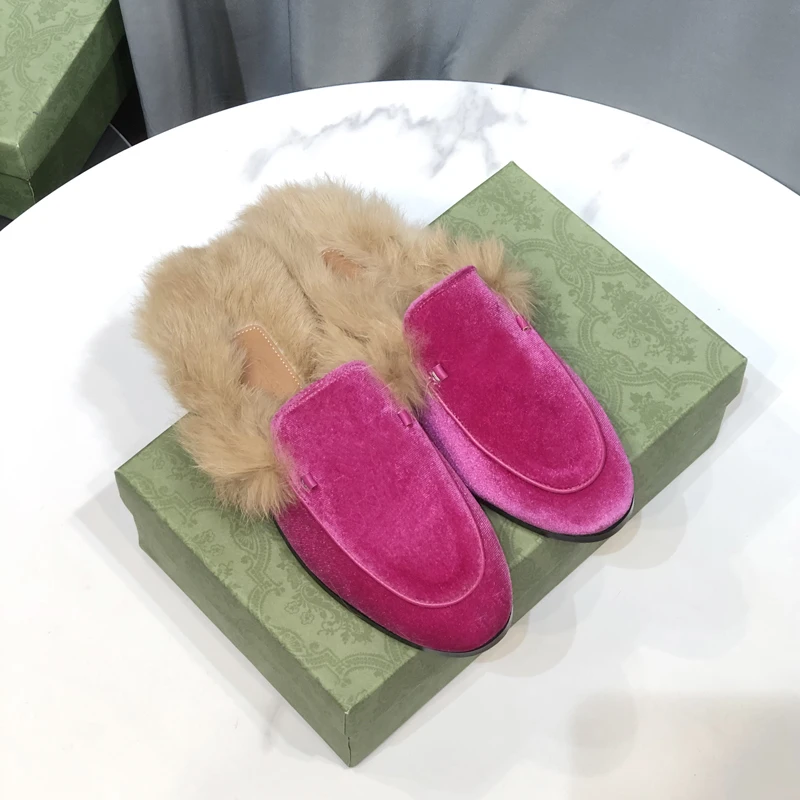 2024 Casual Shoes Real Fur Mullers Sandals New Slippers Women leather Flat Shoes Backless Slip on Loafers Ladies Outdoor Slides