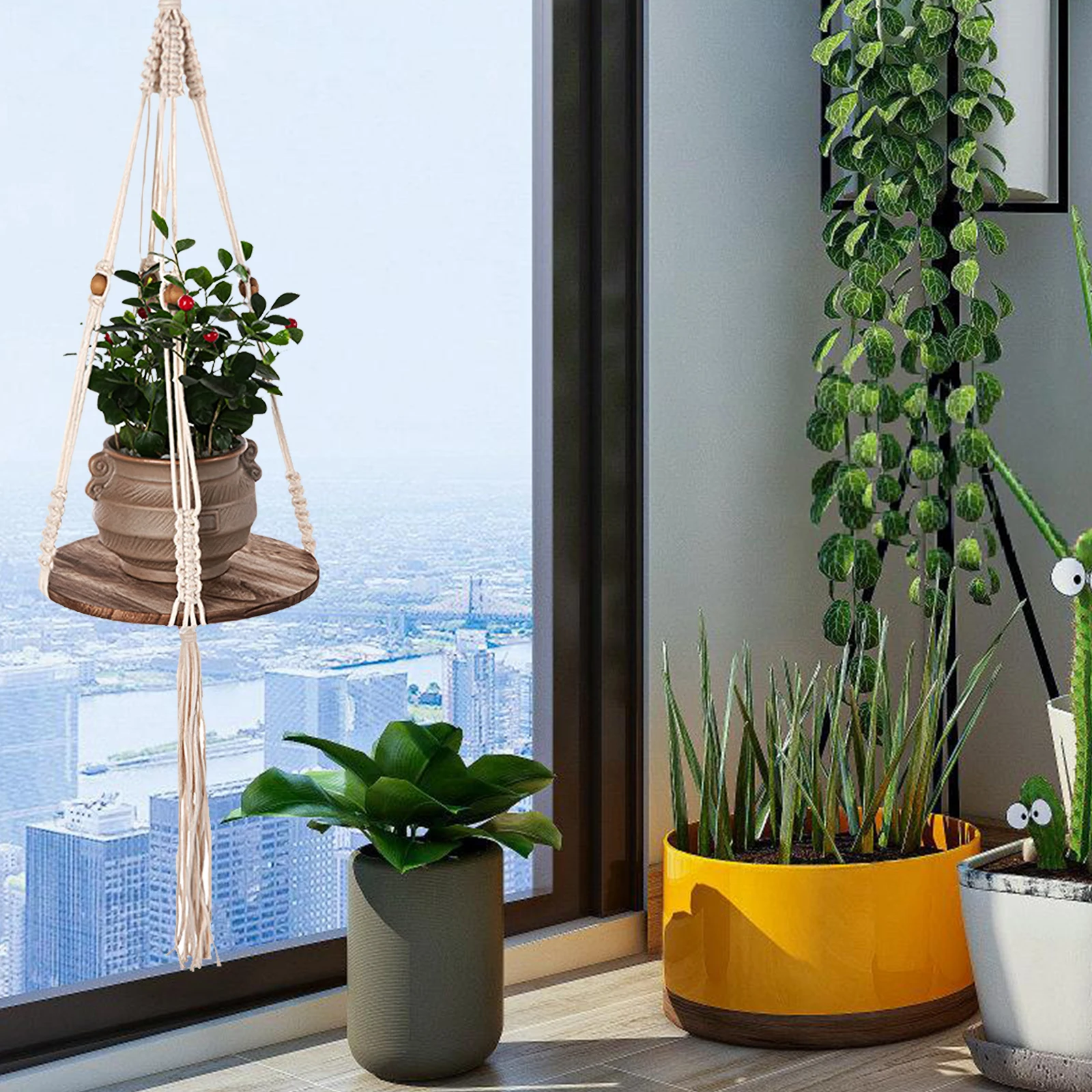 

Macrame Plant Hanger Hanging Basket Rope Woven Flower Pot Holder Indoor Outdoor Decor Space Saving Pet Resistant