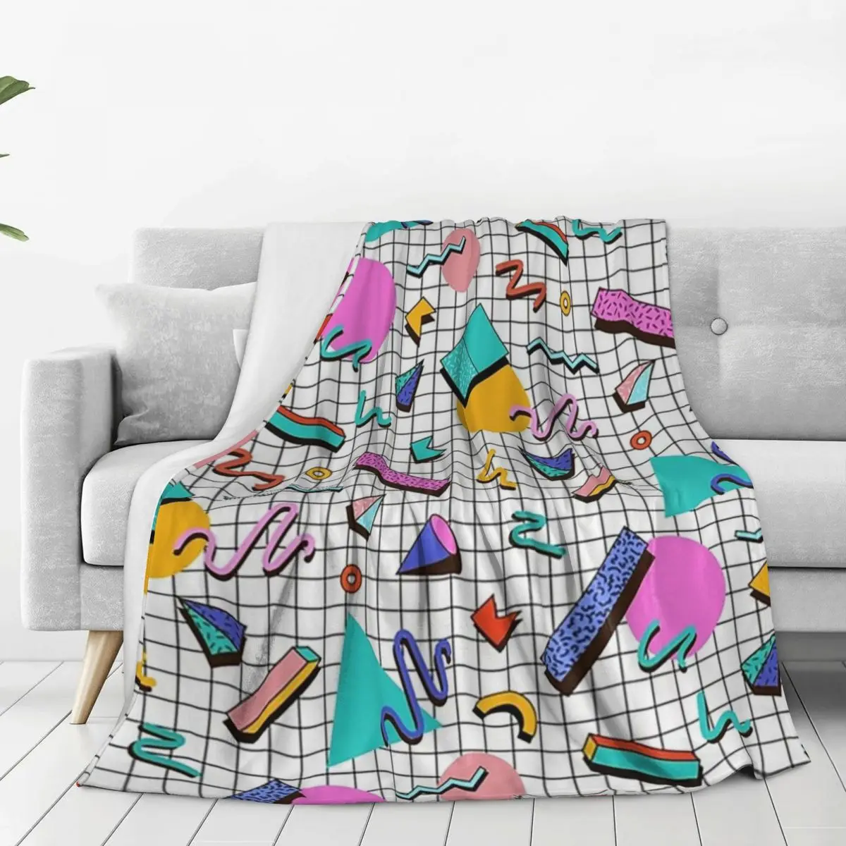 Funky 80s Eighties Memphis Pattern Design Blanket Flannel Breathable Sofa Throw Blankets For Home Travel Throws Bedspread Quilt