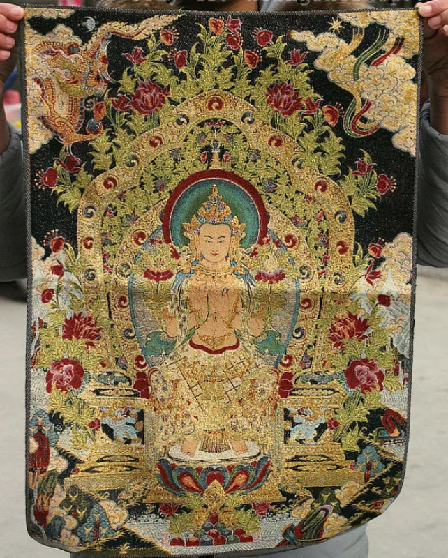 Tibet Buddhism Cloth Silk Guan Yin Maitreya Buddha Thangka Mural Home Decorations