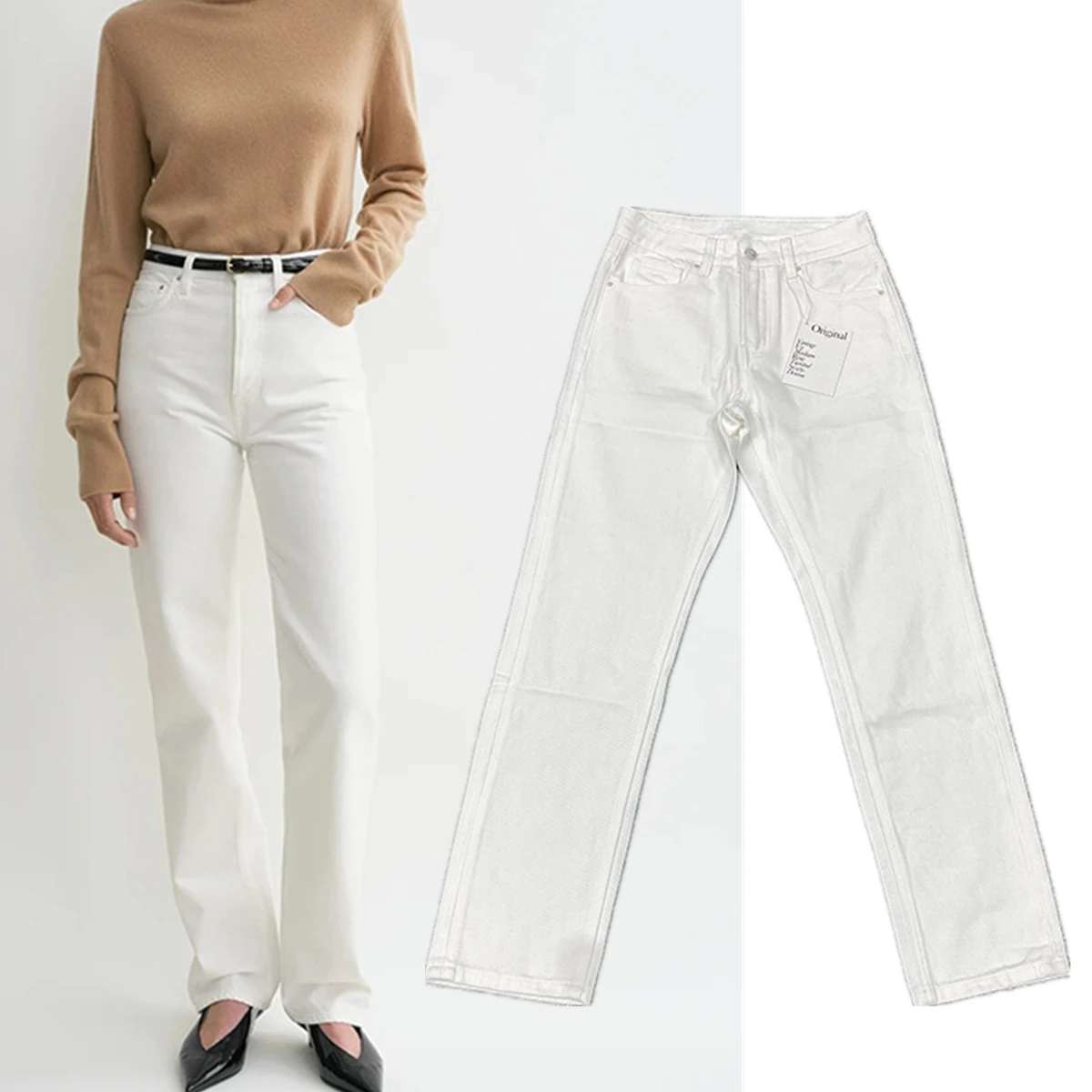 

Withered American Fashion Office Ladies Commuter Casual Jeans High Waist Straight Slim Jeans Mom Jeans Denim Pants Women
