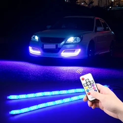 2pcs RGB Car LED Daytime Running Lights Strip Waterproof Colorful With Flowing Yellow Decorative Headlight Turn Signal Light 12V