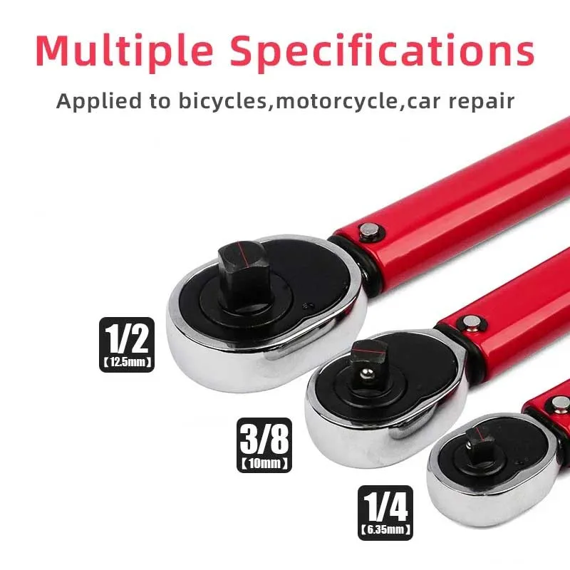 2-210N.m Torque Wrench 1/2 3/8 1/4 Precise Reversible Ratchet Torques Key Professional Bicycle Motorcycle Car Automotive Tool