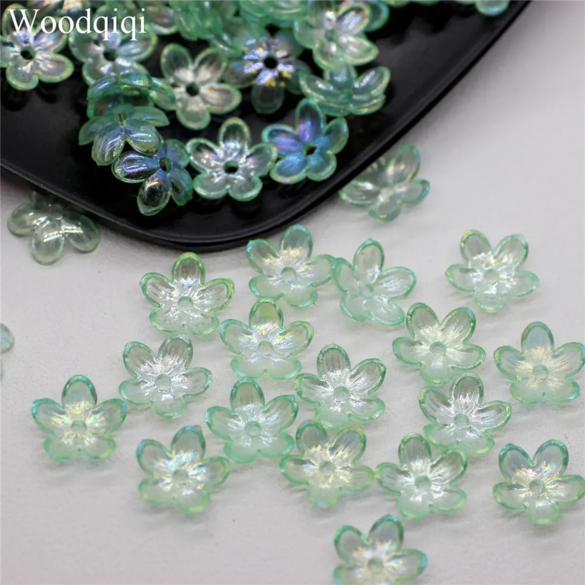 ZW18 100PCS 12mm Y2k Petal Flower Beads Acrylic Frosted Flower Bowknot Beads DIY Bracelet Sewing Button DIY Material Beads