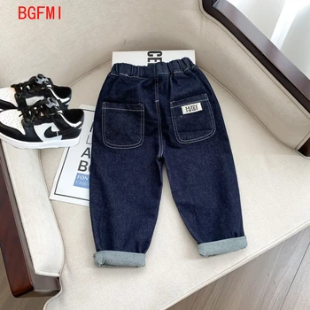 2-10Yrs Spring Autumn Childrens Boys Jeans Toddler Girls Solid Color Casual Denim Pants Elastic Waist Kids Boys Straight Pants