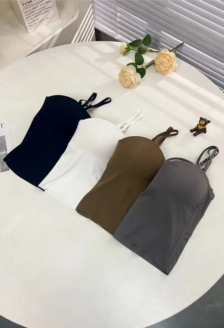 Sutiã regata de malha para ioga, academia, sem costura, amigável à pele, colete com almofada fixa no peito, suspensório para roupa íntima feminina