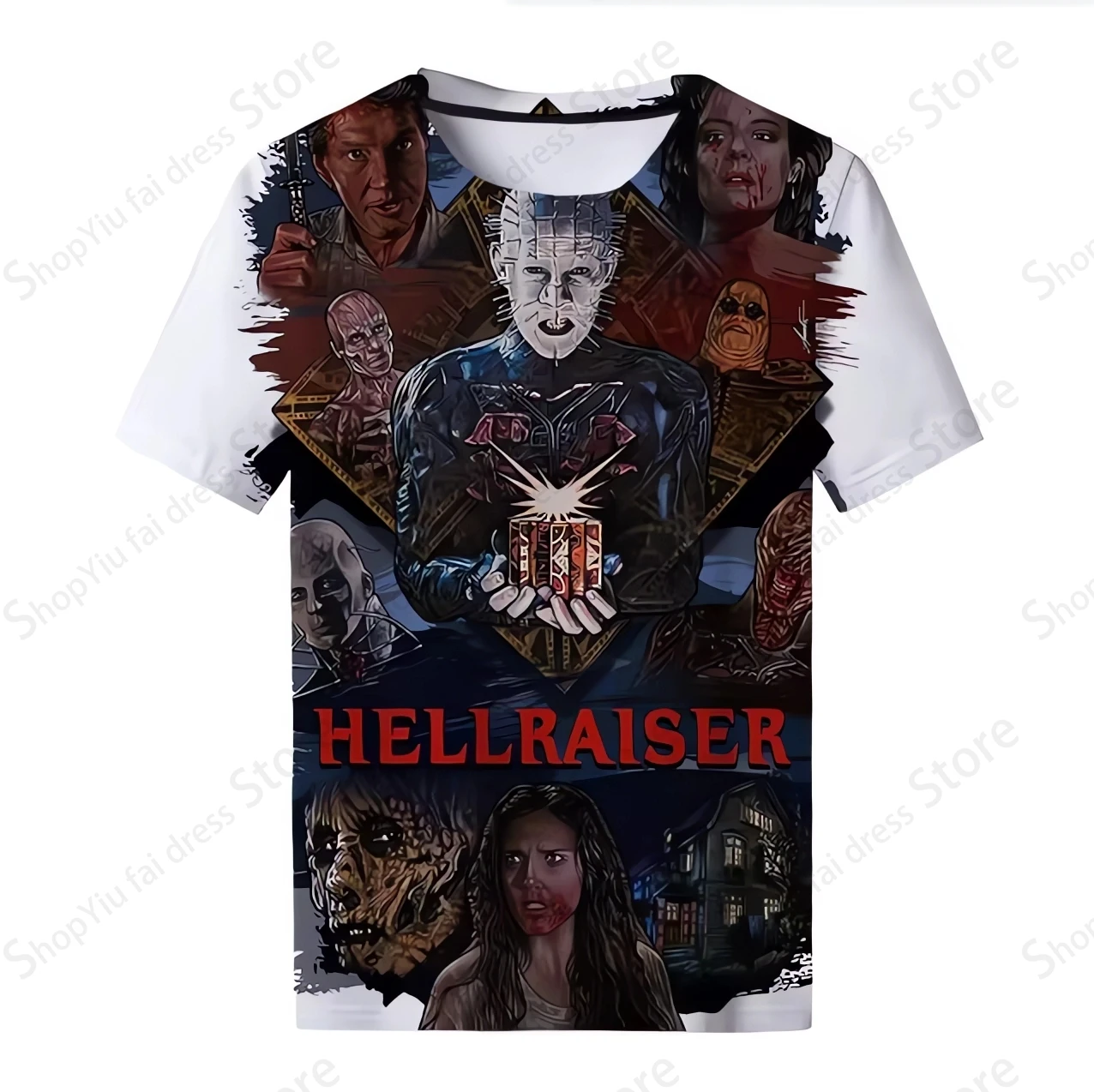 Camiseta de Pinhead para hombre y mujer, camisa de manga corta con estampado de Hellraiser de película de terror en 3d, moda de Hip Hop