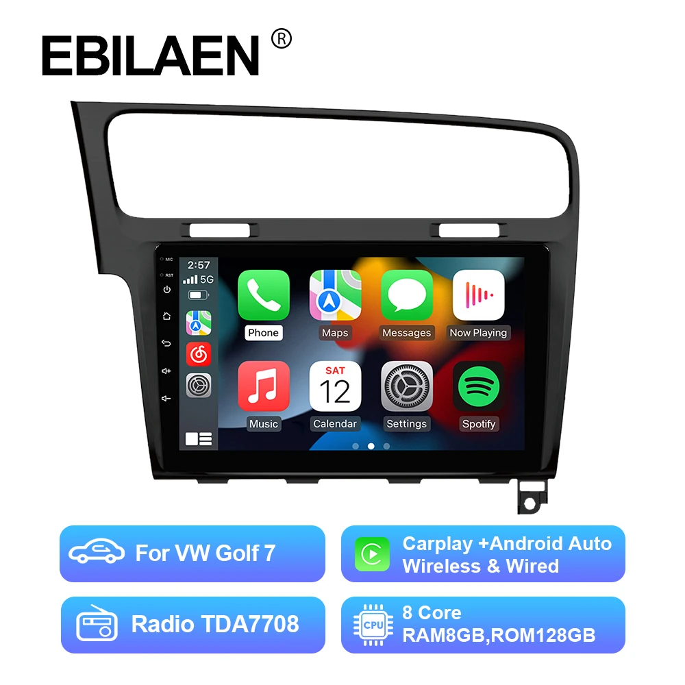 

EBILAEN Car Radio Multimedia Player For VW Volkswagen Golf 7 2013-2019 Android 12.0 GPS Navigation With Wireless Carplay QLED