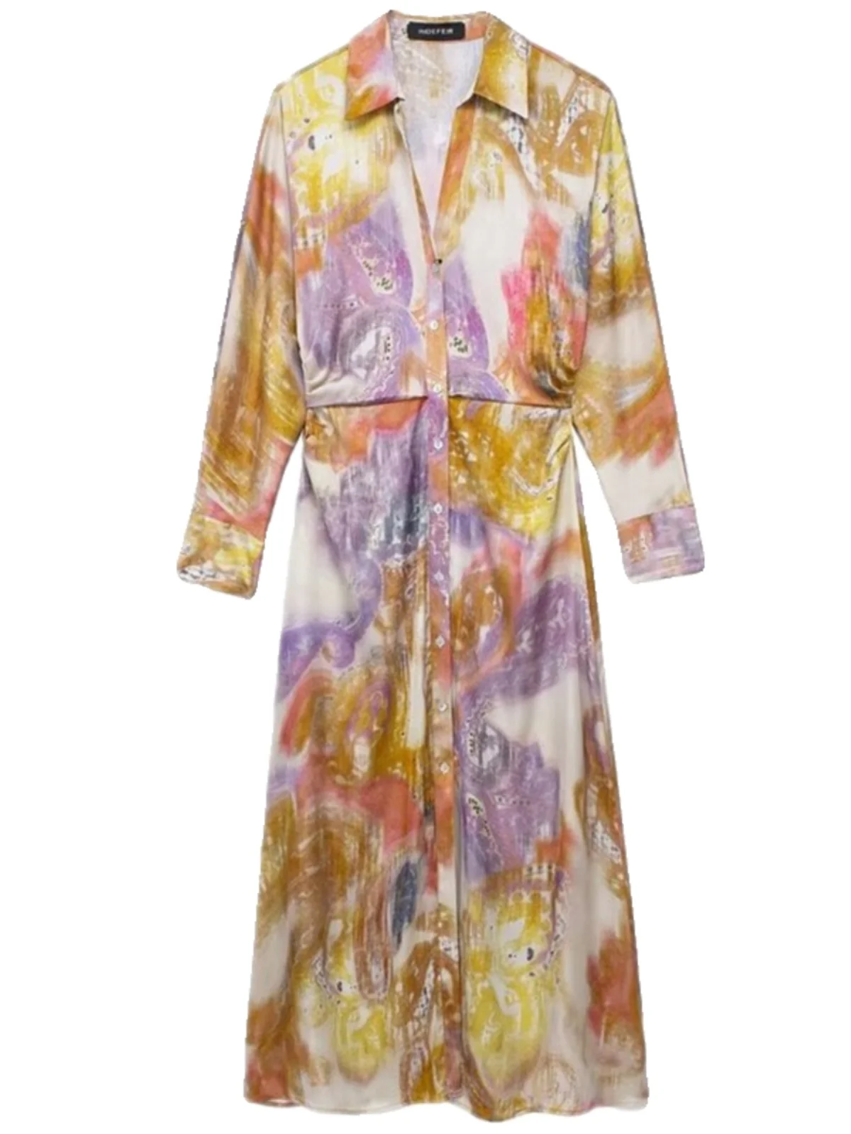 Vestido Csa F Primavera 2024 de Manga Longa com Estampa em Camadas, Sensação de Seda e Cetim, Estilo E, Peça...