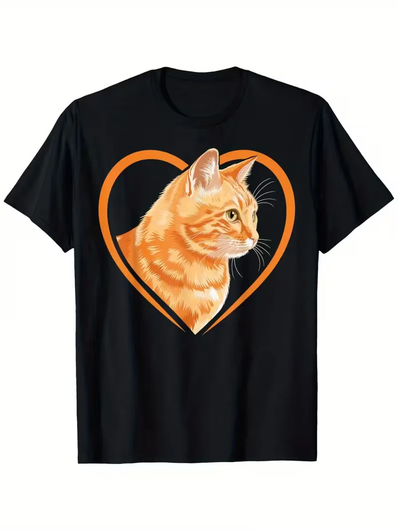 

Men's & Women's Orange Tabby Cat T-Shirt - Black with Ginger Tabby Cat Face & He