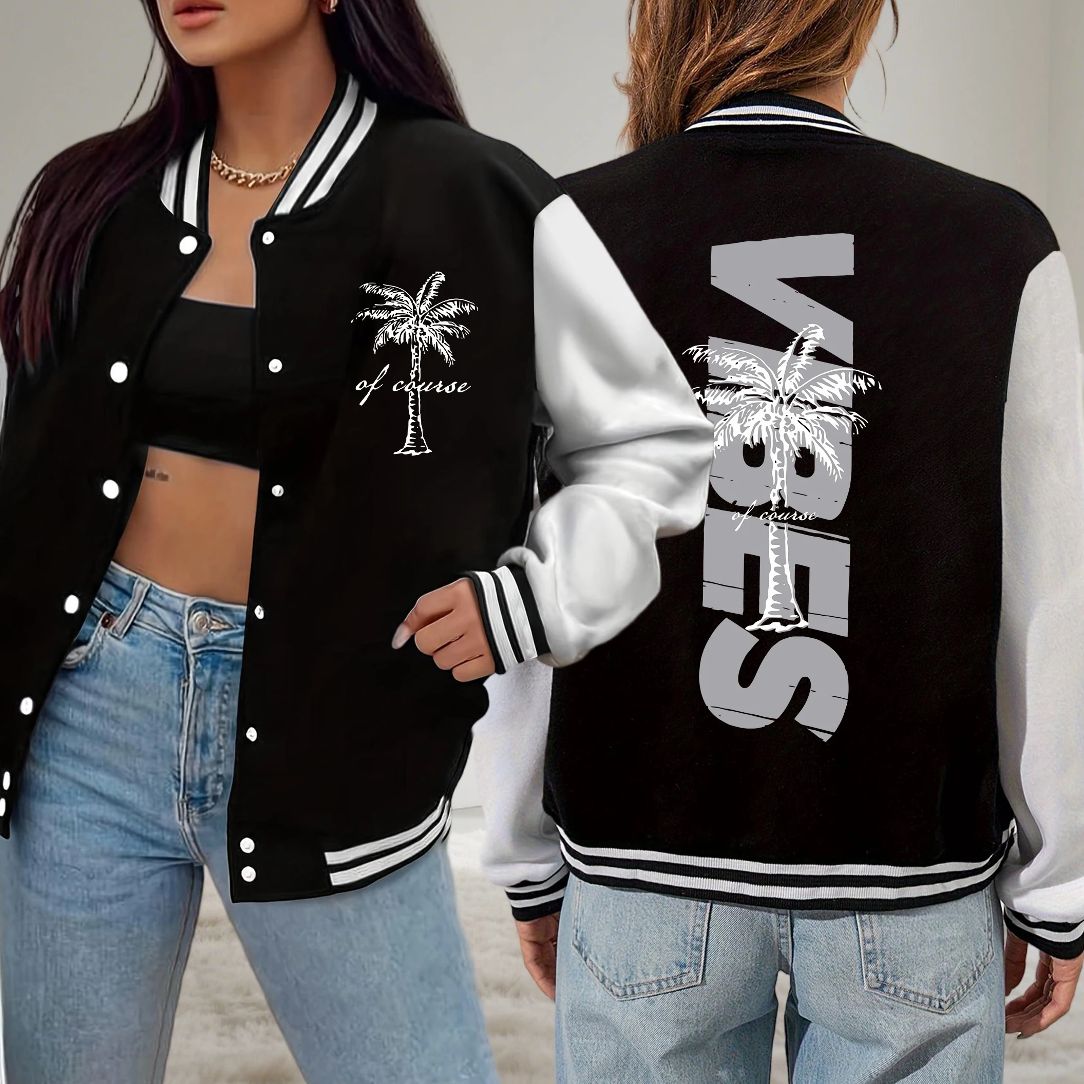 

Summer Beach Vibes Coconut Tree Design Woman Jacket Autumn Fleece Clothes Casual Comfortable Baseball Uniform Loose Sportswear