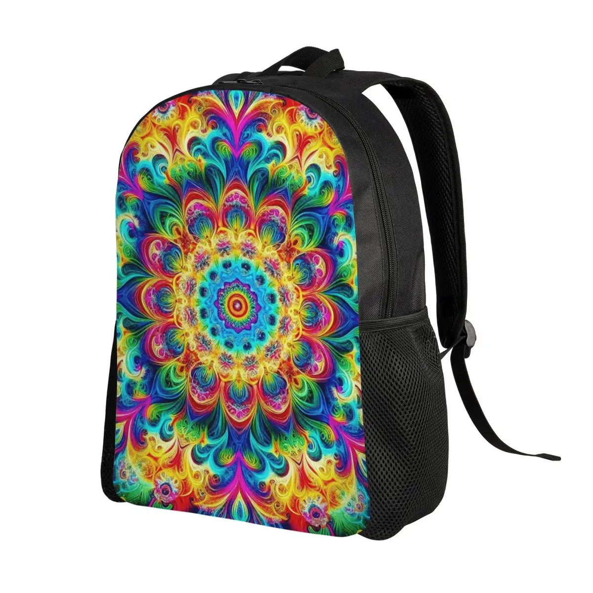 Retro Psychedelic Black With Vibrant Magic Pattern 4 Backpack Daypack Large Capacity Children BookBag School Bag Shoulder Bags