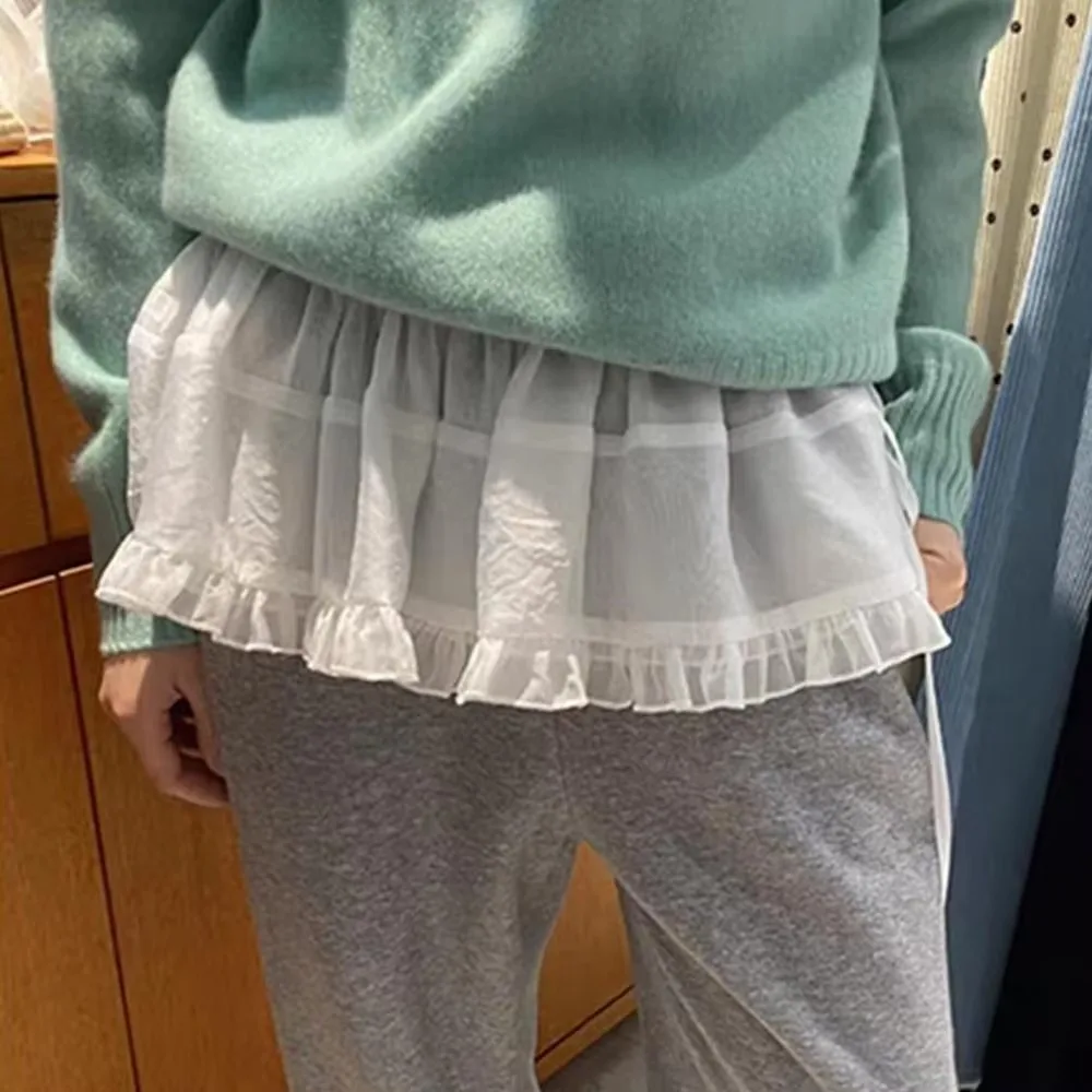 패션 한국 스타일 레이어드 거즈 스커트 하이웨이스트 원피스 숏 패턴 커튼 스커트 스윗 러플 스커트 여름용