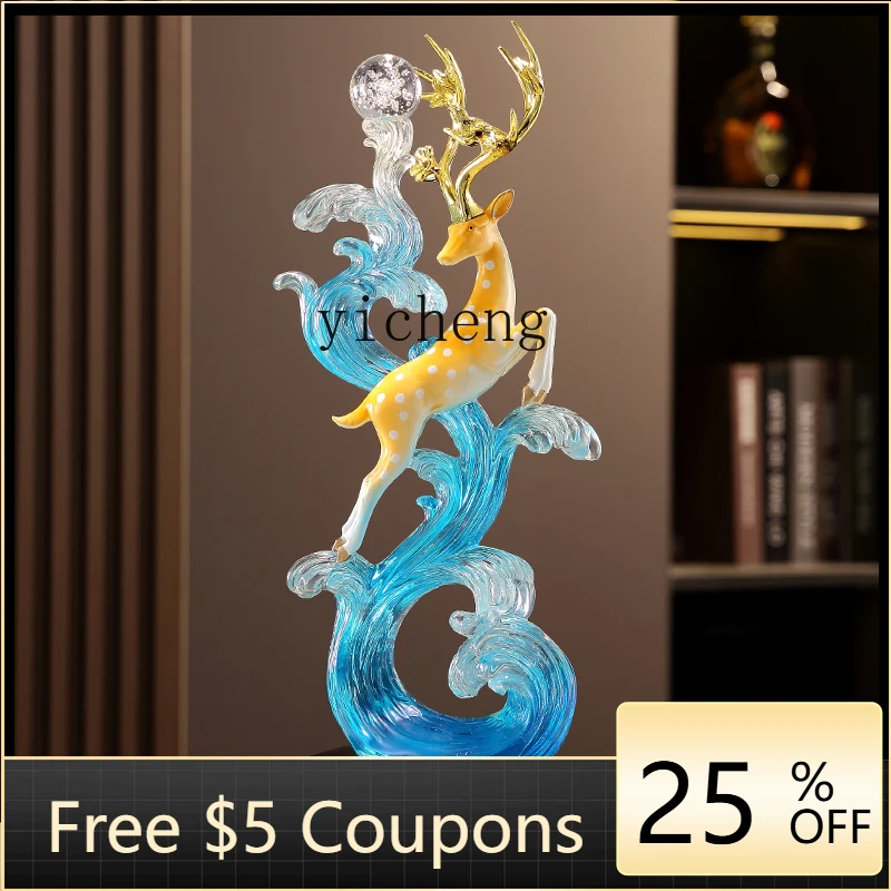 

AA high-grade light luxury deer art Chinese ornaments, living room entrance TV cabinet wine cabinet decorative ornaments